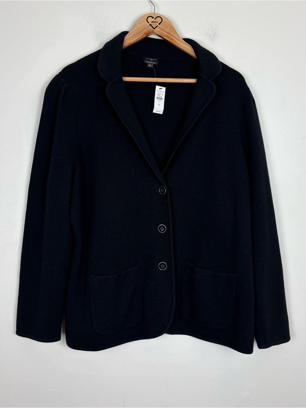 Talbots NWT black 100% Merino Wool sweater blazer jacket classic quiet luxury 1X
